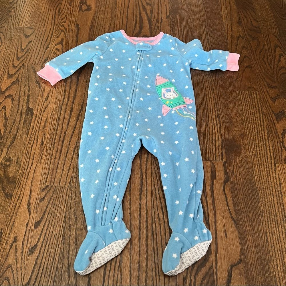 🍭6/$30 Carter’s bunny polka dot fleece zipper footie pajamas for baby girl 12 m
